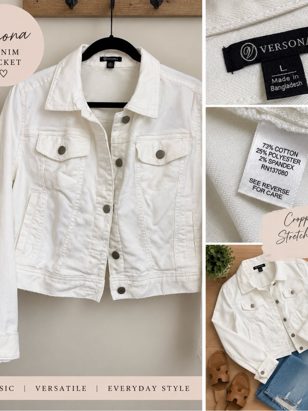 Versona White Cropped Distressed Denim Jacket
